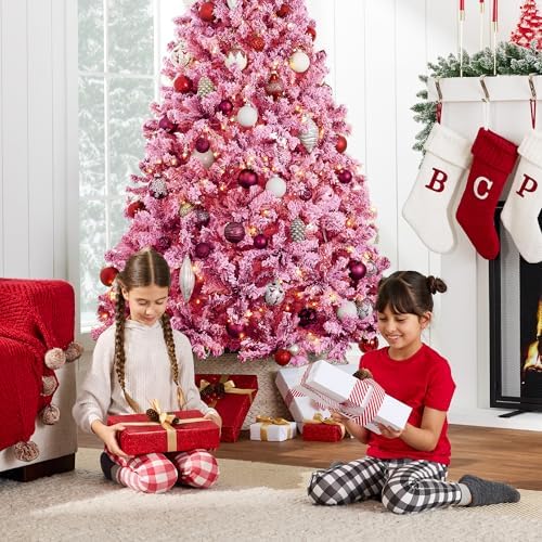 Best Choice Products 9ft Pre-Lit Pink Christmas Tree, Artificial Snow Flocked Full Fir Tree, Holiday Decoration w/ 900 Lights, 2,094 Branch Tips, Foldable Metal Base