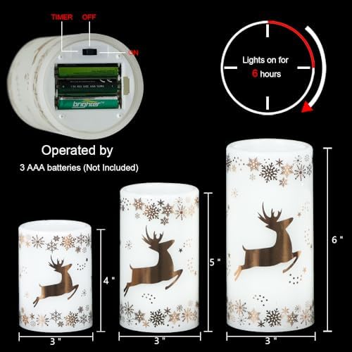 Gold Deer Flameless Candles Battery Operated with 6 Hour Timer