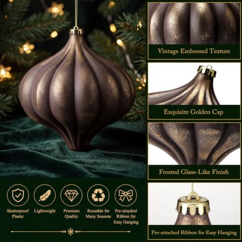 Seenelling 4Pcs Big 8'' Christmas Ball Ornaments Xmas Tree Decor, Brown