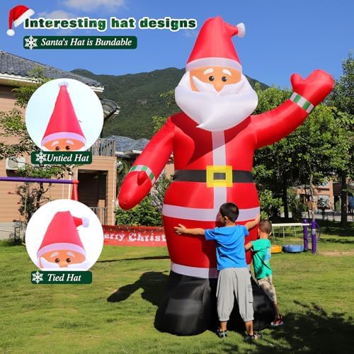 10 FT Christmas Inflatable Santa Claus Outdoor Decoration, Huge Xmas Classic Santa Blow up Santa with Built-in LED Light, Giant Holiday Party Decor for Yard Garden Hall Plaza Mall, Instant Inflate