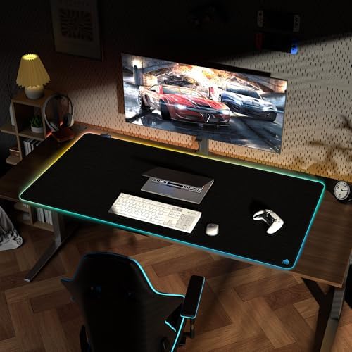 Cacoy 55"x27.5" Giant RGB Gaming Mouse Pad, Extra Large LED Desk Mat, Black