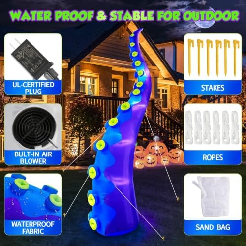1PCS 14FT Giant Halloween Inflatables Octopus Tentacles, Huge Halloween Decorations Outdoor Build-in LED Lights Vivid Spooky Blow Up Yard Decoration Large Blowups Holiday Lawn Party Yard -Style B