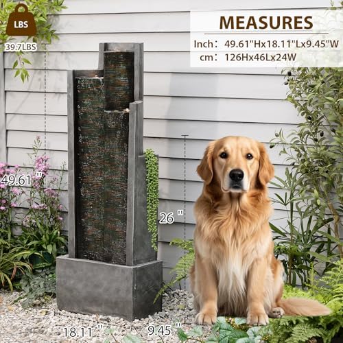 Sunlinua 50H Modern Outdoor Water Fountain with LED Light