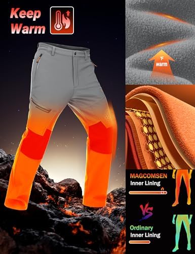 MAGCOMSEN Men's Snow Ski Winter Pants Waterproof Hiking Fleece Lined Pants