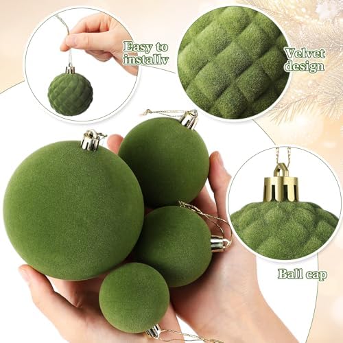 Hollowfly 95 PCS Velvet Christmas Tree Decor Set, Green, Brown, Beige