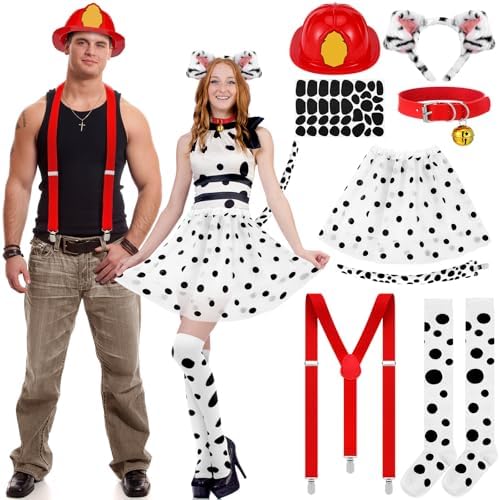 12 Pcs Halloween Dalmatian Dog and Firefighter Couples Costume Set
