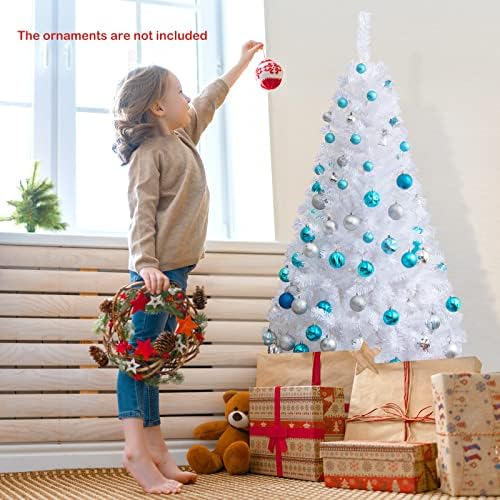 5Ft Artificial White Christmas Tree, Pine Tree with Solid Metal Legs & Pine Needles, Ideal for Indoor & Outdoor Home, Office, Holiday Decoration