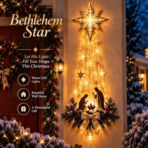Lighted Nativity Wall Decor, Bethlehem Star of Faith，2PCS