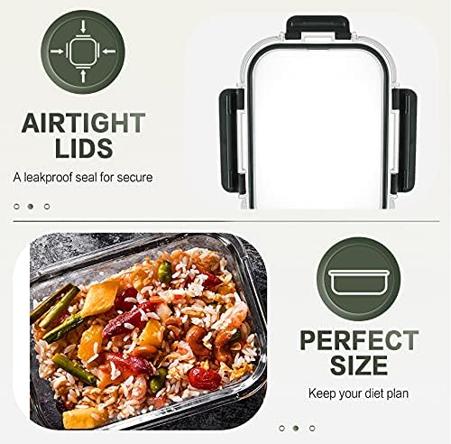 10 Packs 30 oz Glass Meal Prep Containers with Lids | Glass Food Storage Containers with Lids, Airtight Lunch Bento Boxes, Microwave, Freezer and Dishwasher, Gray