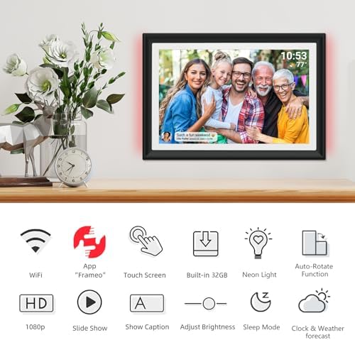 32GB FRAMEO 10.1 Inch WiFi Digital Photo Frame, 1280x800 HD IPS LCD Touch Screen, Auto-Rotate Portrait and Landscape, 32GB Storage, Share Moments Instantly via Frameo App from Anywhere