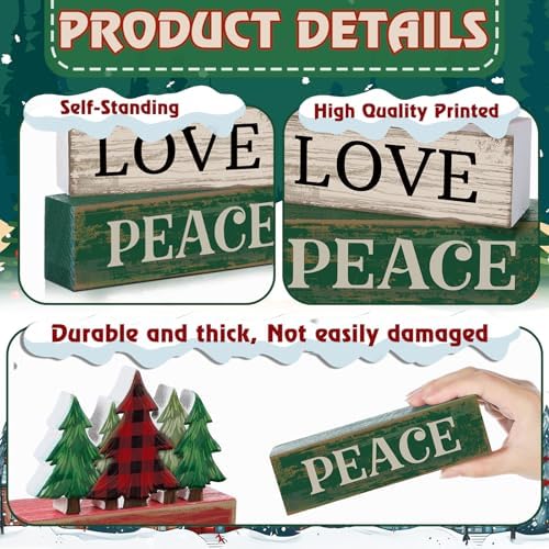 Lineshading 4 Pcs Christmas Table Decor Christmas Tree Block Signs Joy Love