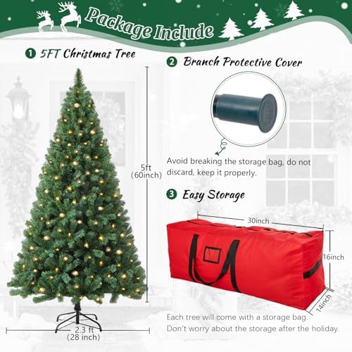5ft Green Prelit Artificial Christmas Tree,Arbol de Navidad Fake Xmas Tree