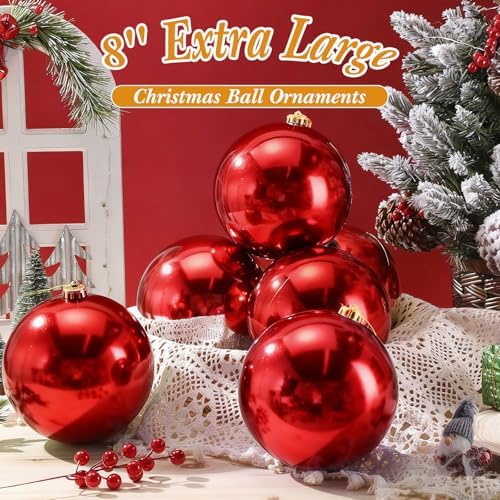 Zubebe 6 Pcs 8 Inch Large Outdoor Christmas Ball Ornaments,Red