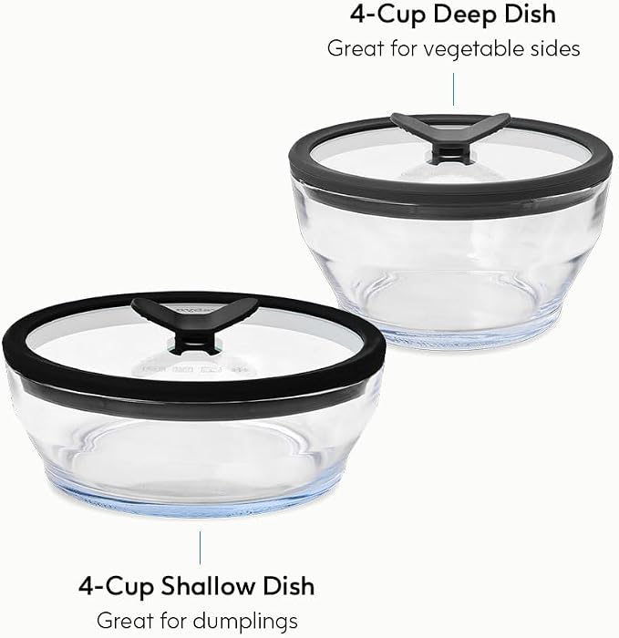 Anyday 4-Piece Medium Glass Food Storage with Lids (Clear Black Sesame) | Plastic-Free Meal Prep, Microwave Cookware, Stackable Airtight Container, Vented Glass Lid, Microwave-Safe Reheating