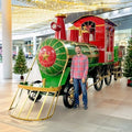 Zaer Ltd. Large Metal Christmas Train Commercial Decoration (Christmas Themed Colors, 27 Feet Long - Super Extra Large)