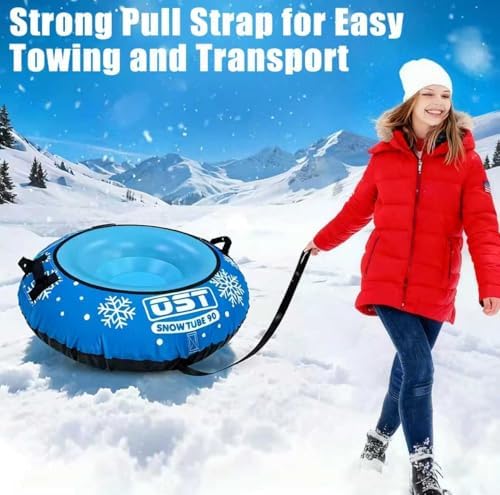 OST Inflatable Snow Tubes for Kids & Adults, Heavy Duty Snow Sled with Premium Canvas Cover, Smooth Bottom, Cold-Resistant PVC, Outdoor Sled Toys for Winter Fun