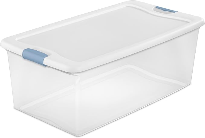 Sterilite 12-Pack Latching Box, Under Bed Storage Bins with Lids, Clear Plastic, 106 Quart - Heavy-Duty Organizing Containers for Closet, Bathroom, and Office