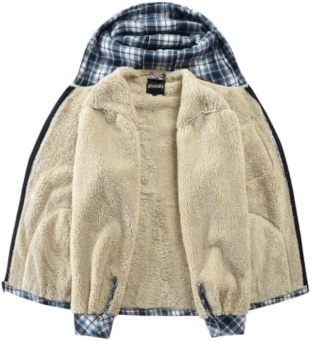 Elesuit Men's Full Zip Fleece Flannel Jacket Shirt Plaid Cotton Hoodie Coat