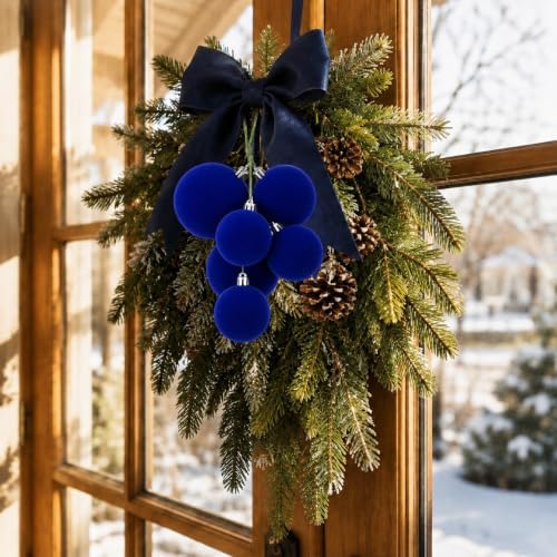 Roowest 4 Sets Large Blue Velvet Christmas Ball Clusters Ornaments Decor