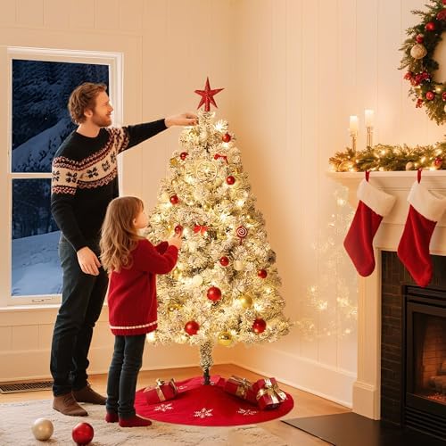 4.5FT Artificial Christmas Tree with Lights, Pre-Lit Tree, Built-in 100 Warm White LED Lights, 318 Pure PVC Material Tips, Indoor Holiday Home Decor