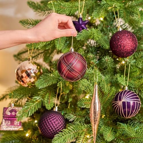 JORNOY 106Pcs Christmas Ornaments Bulk, Shatterproof Plastic Hanging Balls Bulbs Assorted Decor for Tree Decorations Home Holiday Party with Lanyard, Jewel Tone