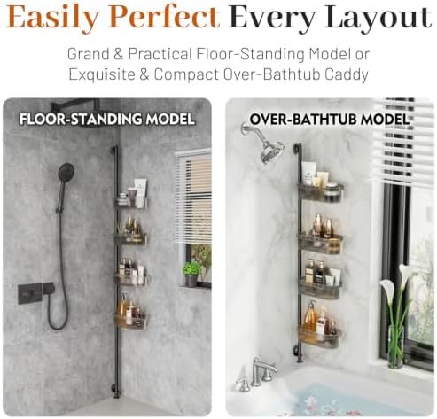 LURKA 4-Tier Shower Caddy, Wall Mounted Organizer with Adjustable Baskets