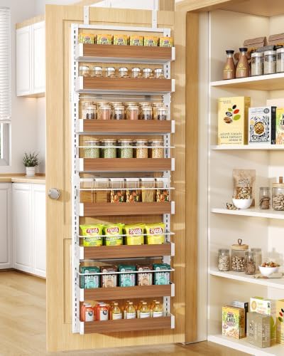 SNTD 8 Tiers Wooden Over the Door Organizer, 17" W x 6" D x 69" H, Walnut