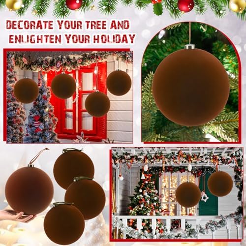 Weysat 6 Pcs 8 Inch Giant Velvet Christmas Ball Ornaments, Cocoa Brown
