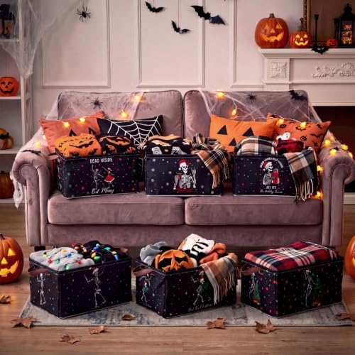 CHENGU 6 Pack Christmas Storage Bin Collapsible Christmas Skeleton Basket