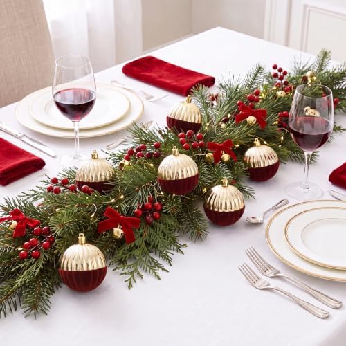12PCS Burgundy and Gold Velvet Christmas Ball Ornament,One Style