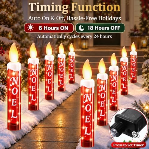 5 Pack Noel Christmas Candle Stake Lights, 23 in (Red, White)