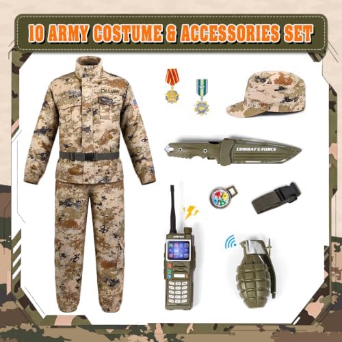 Metemot Army Costume for Boys, Kids Soldier Military Halloween Costume 3‑13