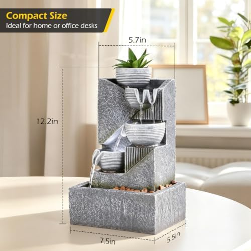Dyna-Living Tabletop Water Fountain Waterfall Fountains Indoor with LED