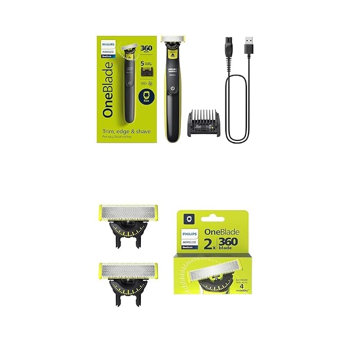 Philips Norelco OneBlade 360 Hybrid Electric Trimmer & Shaver with Replacement Blades, Frustration Free Packaging