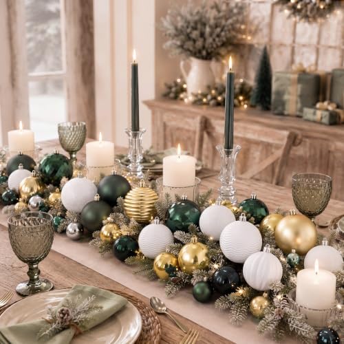 Lunmon 64 Pcs Christmas Ball Ornaments Emerald Green Champagne Gold White