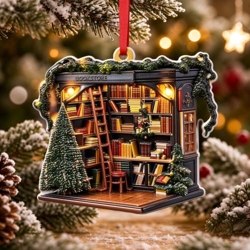 Bookshelf Ornament, Book Ornaments for Christmas Tree 2026 Unique Book Christmas Ornaments 2026 Gifts for Boys, Girls and Friend, Book Lover Christmas Ornament and Holiday Decor Gift