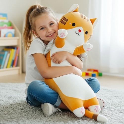 Somao 23.6" Long Cat Plush Pillow with Wings - Super Soft Stuffed Animal for Kids & Adults, Cute Body Pillow for Sleeping, Squishy Cat Plushies Gifts for Girls (Yellow)