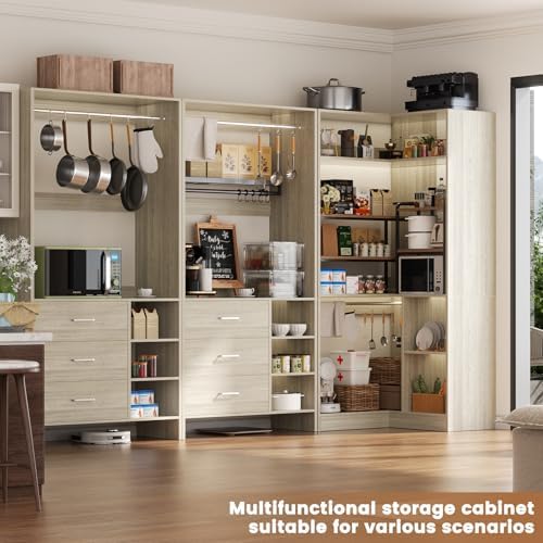 Aheaplus Closet System with 6 Drawers, 4 Hanging Rods & Corner Tower, Corner Closet System with Hanging,92.6" L-Shaped Walk-In Wardrobe Organizer, 2000+ lbs Capacity, Set of 3, White Oak