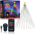 Super RGB Smart Christmas Tree Lights 6FT 400LED, DIY Color Changing Waterfall Xmas Tree Lights with Ring & Top-Star, Remote & APP Control, RGB-IC Dynamic String Light, Music Sync for Indoor Decor