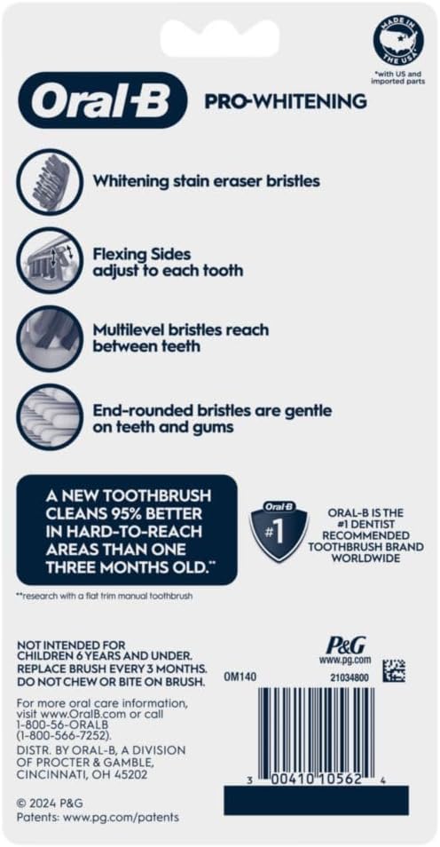 Oral-B 3D White Deep Stain Remover toothbrushes, 6 Count Toothbrush Soft, Removes 90% of Surface Stains, whitens Teeth, deep Reach, removes Plaque and Stains Tooth Brush
