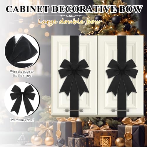 Daifunli 9 Pcs Black Velvet Christmas Cabinet Bows Ribbons for Kitchen