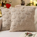 MIULEE Christmas Throw Pillow Covers Light Brown Christmas Decorations Set of 2 Xmas Tree 18x18 Pillow Covers Soft Plush Faux Wool Pillowcases Holiday Festivals Winter Home Decor Sofa Couch Bed Porch