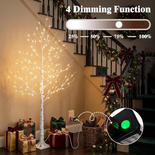 EAMBRITE Lighted Birch Tree, 6ft Prelit White Christmas Trees Outdoor 2Pack