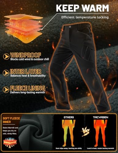 TACVASEN Men's Winter Snow Ski Pants Fleece Lined Waterproof Work Tactical
