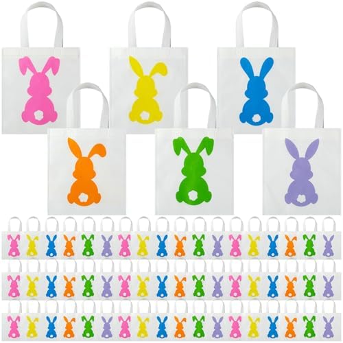 Sweetude 120 Pcs Easter Tote Bags Bulk with Handles Bunny Reusable Party Non Woven Treats Goodie Bags for Easter Party Supplies (Bunny)