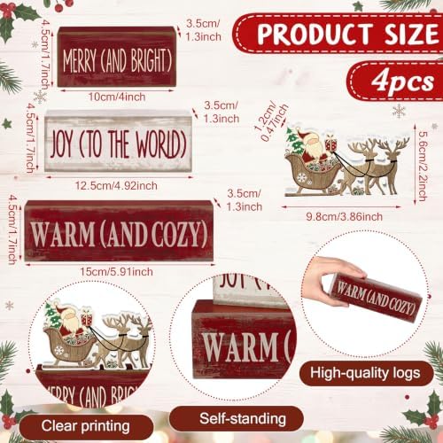 Moucuny 4 Pcs Christmas Table Decoration for Home Wooden Santa Sleigh Signs
