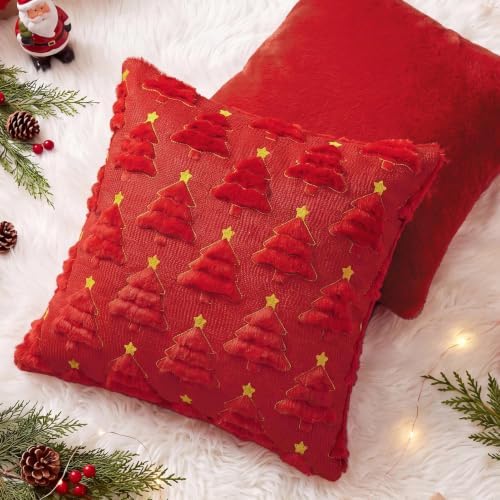 Softalker Christmas Pillow Covers 20x20 Set of 2, Red Winter Home Decor