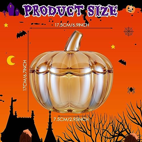 2 Pcs Glass Pumpkin Candy Jar with Lid Halloween Fall, 70 Oz,70 oz, Amber