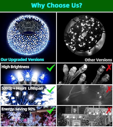 750 LED 240FT Christmas String Lights Outdoor, 12 Modes, Blue & Cool White