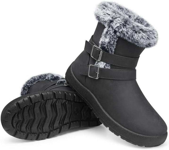 TEMOFON Women Snow Boots Waterproof: Fur Lined Warm Winter Ankle Booties